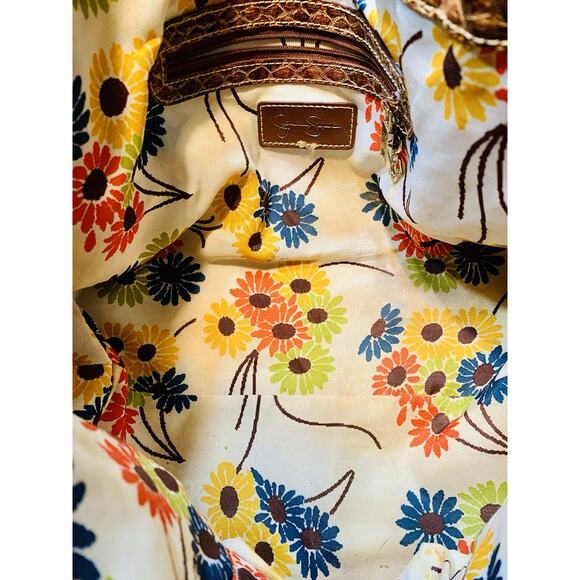 Jessica Simpson Y2K Vintage Woven Brown Purse Tote Brown Leather Hobo Bag - Picture 4 of 8